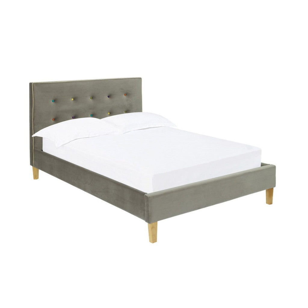 Camden Bed Frame - Dark grey bed with multi coloured on a white background - Beds4Us