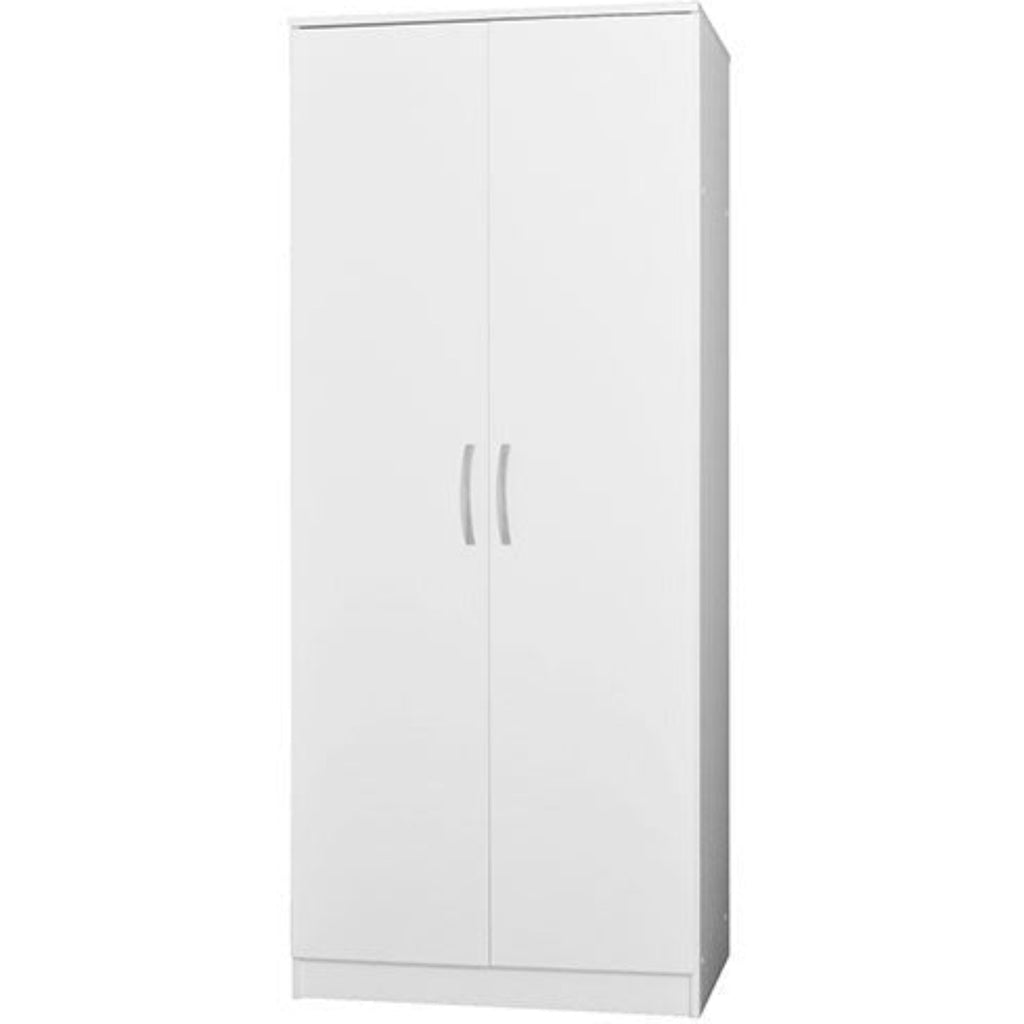 JJ 2 Door Wardrobe - White wardrobe with 2 doors and silver handles, enlarged on a white background - Beds4Us
