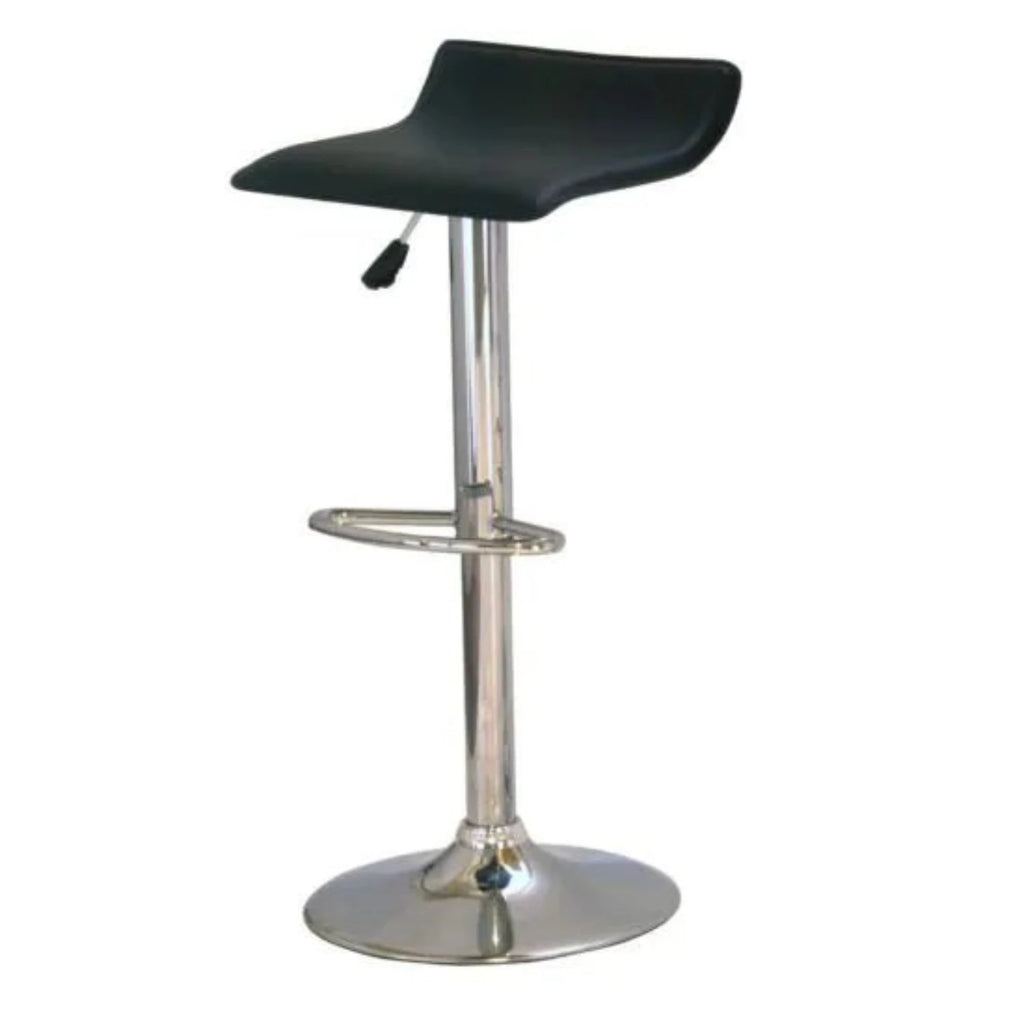 Faux Leather and Chrome Stool - Black faux leather seat with a chrome base and shaft, on a white background - Beds4Us